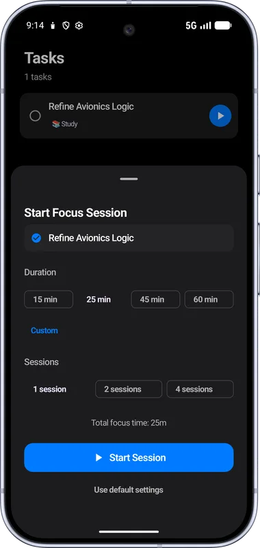 FocusFlow AI study coach screen for breaking down tasks when procrastination makes starting difficult